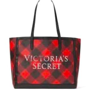 RL - Victoria's Secret Red Black Plaid Holiday Weekender Tote